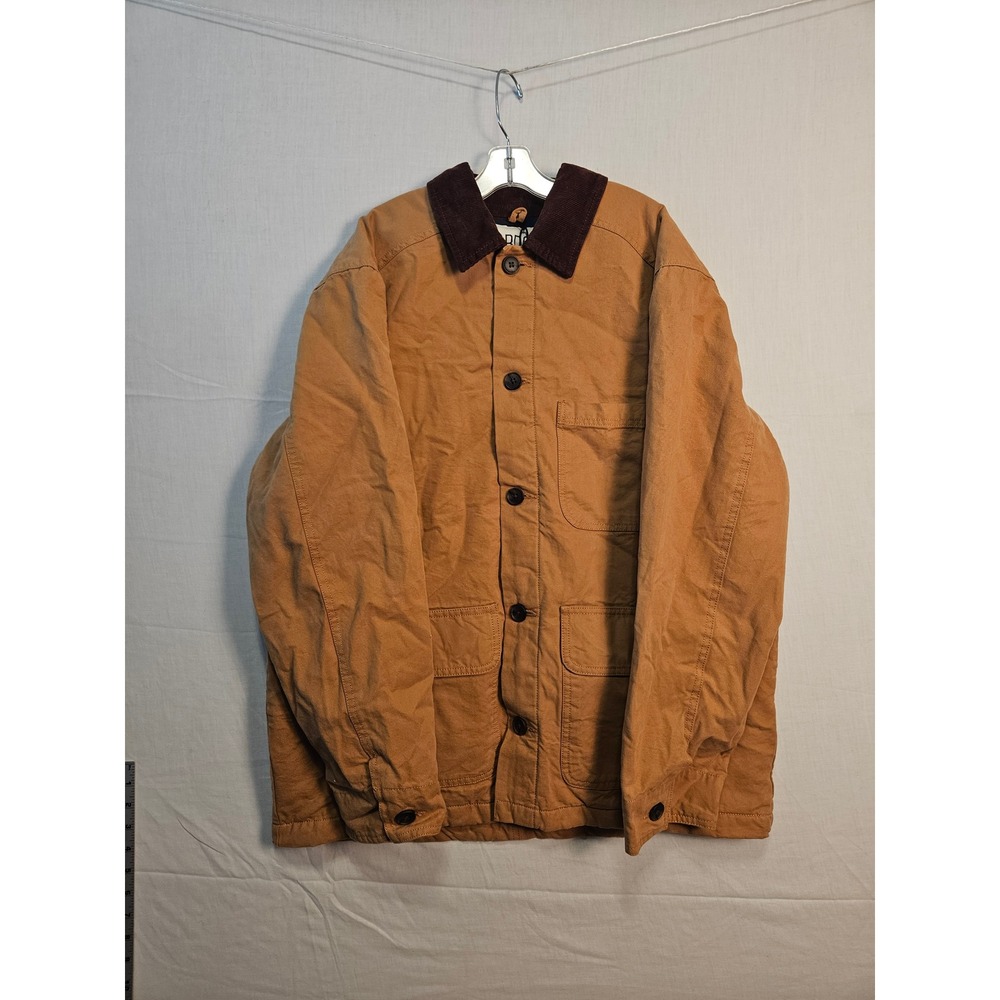 BDG Urban Outfitters Mens Chore Coat Honey Brown Corduroy Collar Plaid Lined M